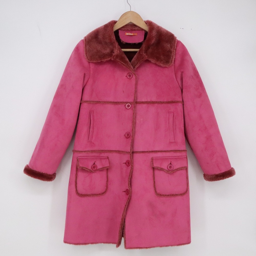 Dr. Kid Coat Girls S Faux Suede Fur Trim Pink Button-Down Excellent